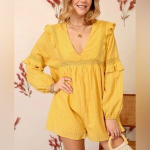 Lace Trimmed Long Sleeve Romper NWT